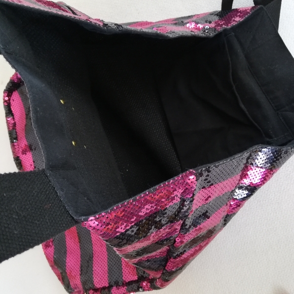 VS PINK Bling Stripe Tote Bag Logo Patch sequins - Picture 2 of 10